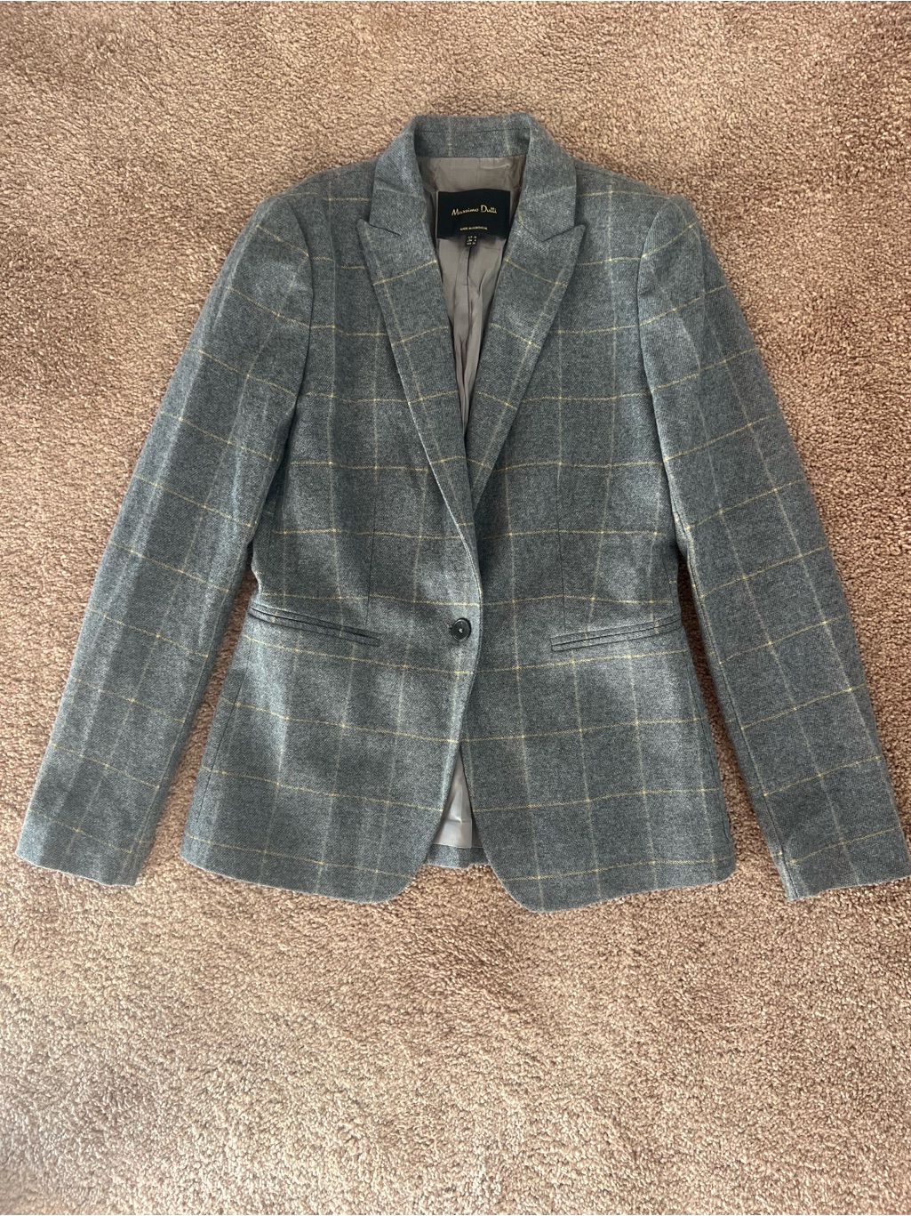 Massimo Dutti Women's Gray Windowpane Blazer With Tan Grid
